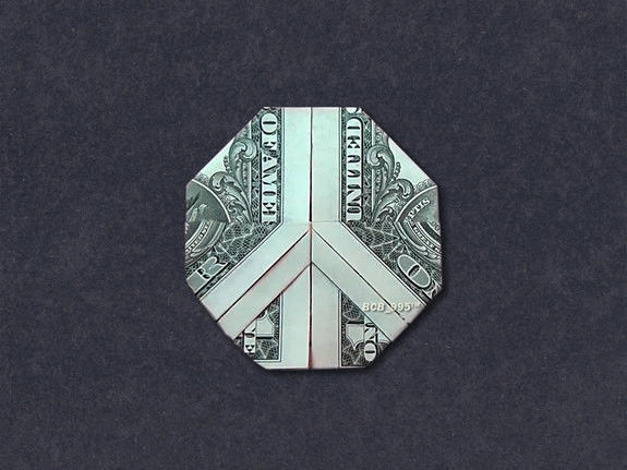 Money Origami PEACE SIGN Dollar Bill Art Made with 1.00 Cash Origami