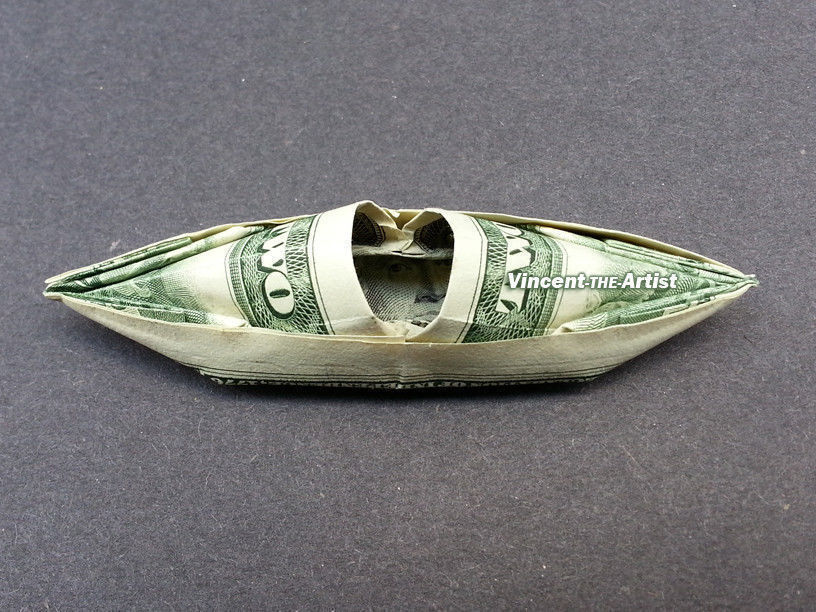 2 Money Origami KAYAK Dollar Bill Art Made with 2.00 Bill Origami