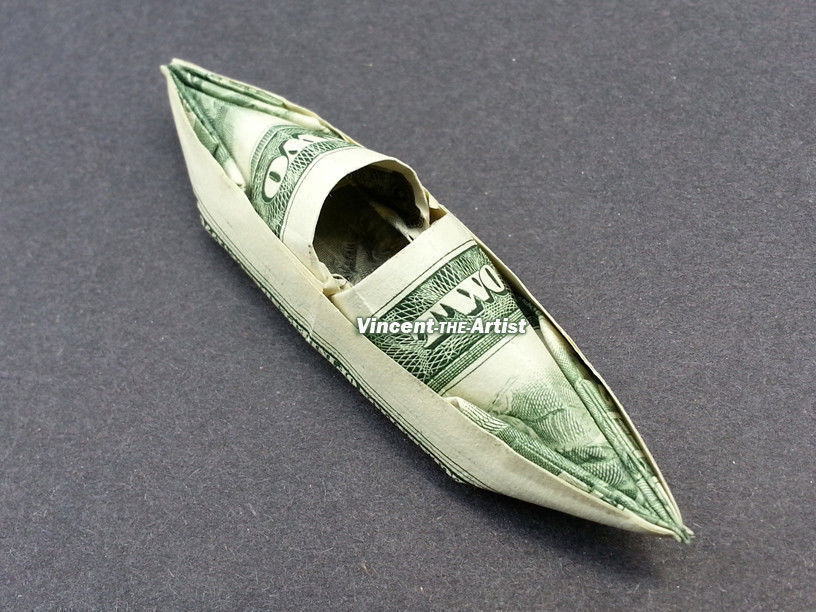 2 Money Origami KAYAK Dollar Bill Art Made with 2.00 Bill Origami