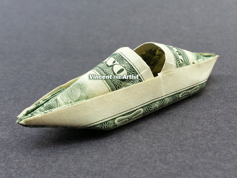 2 Money Origami KAYAK Dollar Bill Art Made with 2.00 Bill Origami