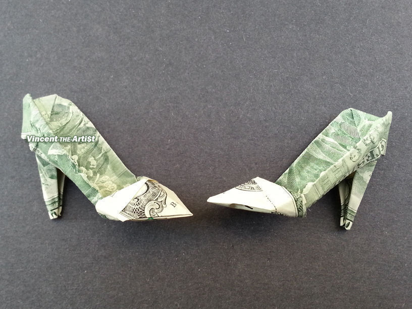 2 Bill Money Origami HIGH HEELS Dollar Bill Art Made with 2.00