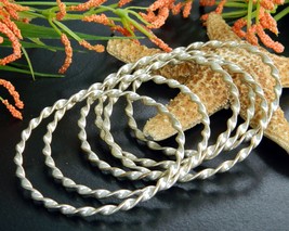 Bangle Bracelets Set 6 Nesting Stackable Silver Tone Spiral Twist - $15.95
