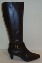 Anne Klein Size 6.5 GAUGE Brown Leather Knee High Heeled Boots New Women... - $137.61