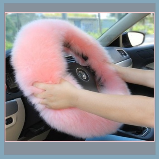 Plush Pink Long Genuine Australian Lambskin Woolen Fur Steering Wheel