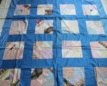 Vtg Handmade Quilt Top Crazy Patch Blocks 77.5x88 Blanket Fabric