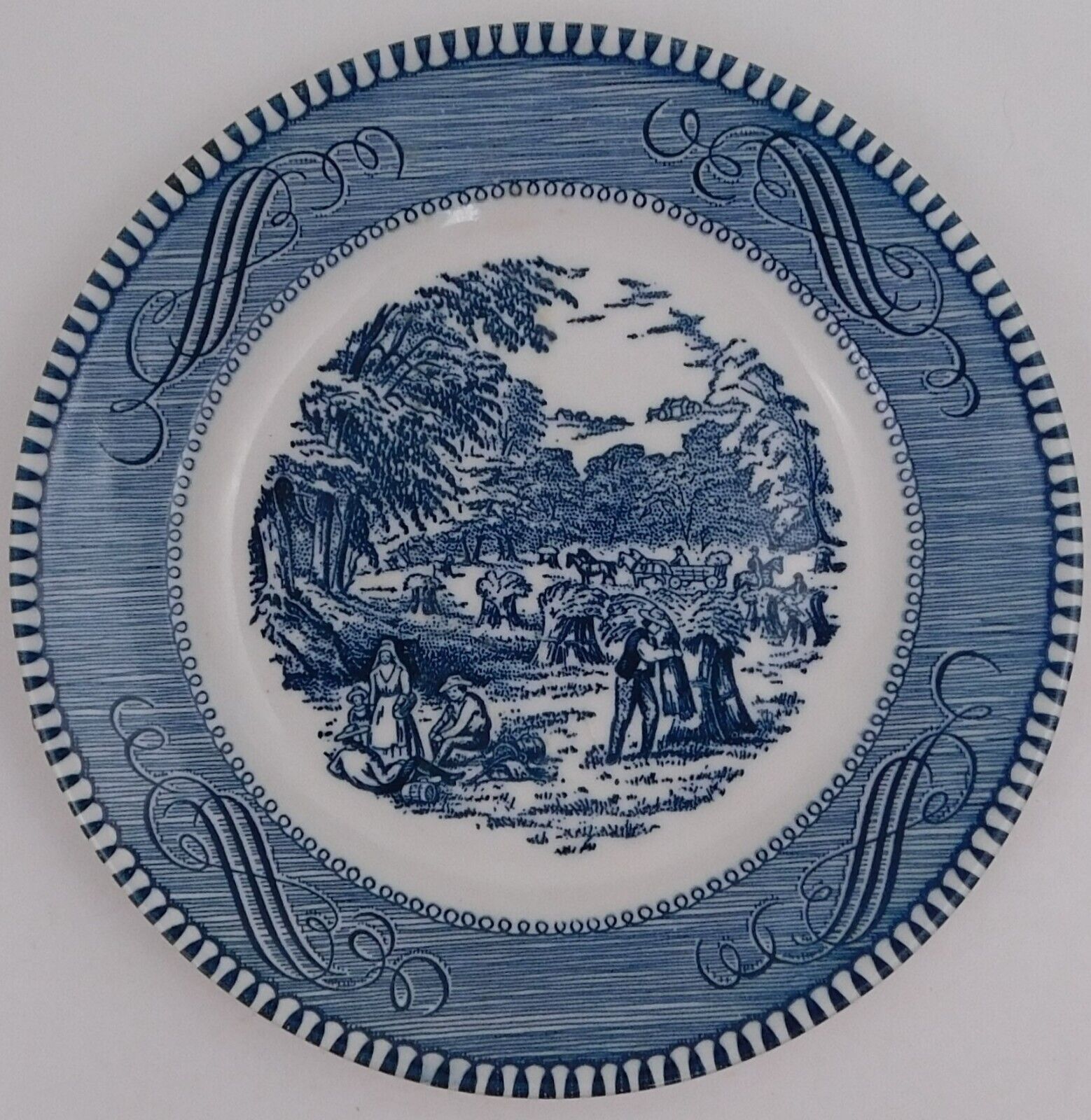 Primary image for Currier and Ives Royal Blue Harvest Dessert Bread Plate 6.5 " Vintage