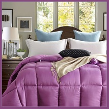 King Size Purple Jacquard Weave Silk Quilted White Duck Down Duvet Comforter  image 1