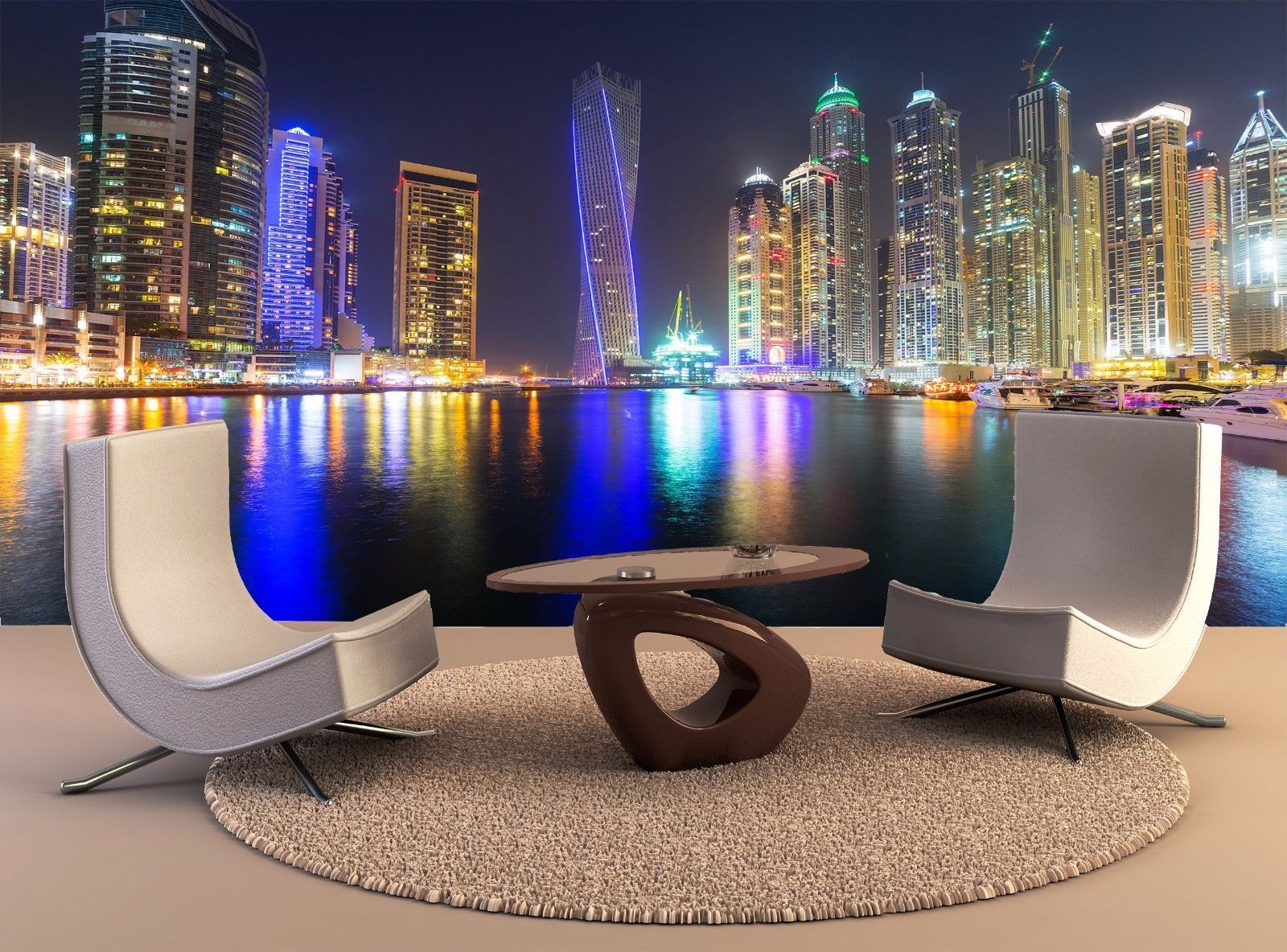 Skyscrapers Dubai Marina Night Uae Decor Living Room Wall Mural