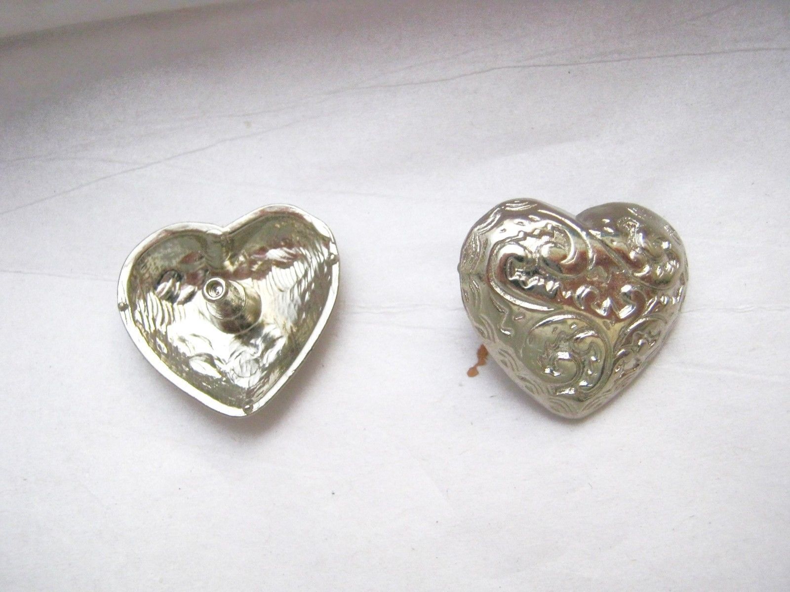 Heart silver metal stamped rivet concho  1  NOS  No Back caps set of 2