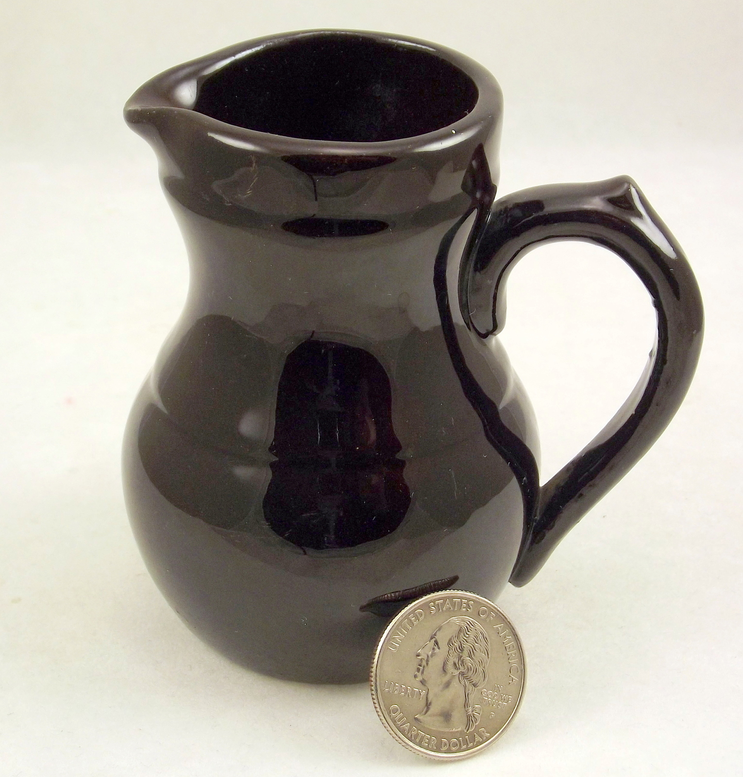 Vintage small brown English pottery mini pitcher creamer Unknown Maker
