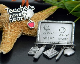 2 vintage teacher brooch pin charms pewter jj jonette math bsd heart thumb200
