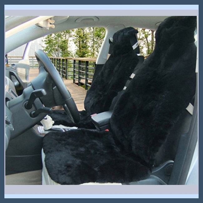 Smooth Black Natural Sheepskin Wool Fur Seat Cover Protectors Seat Covers