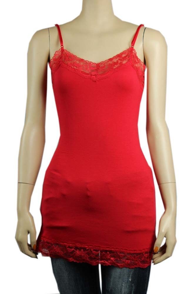 Lace Trim SPAGHETTI TANK TOP Adjustable Strap Long Layering Cami Tunic Top SML - Tops & Blouses