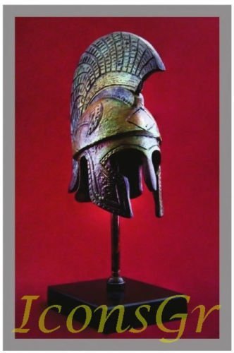 Ancient Greek Bronze Museum Replica of Spartan Helmet on a Base (1373-1)
