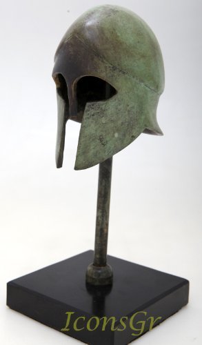 Ancient Greek Bronze Museum Replica of Corinthian Helmet on a Base 1378-1