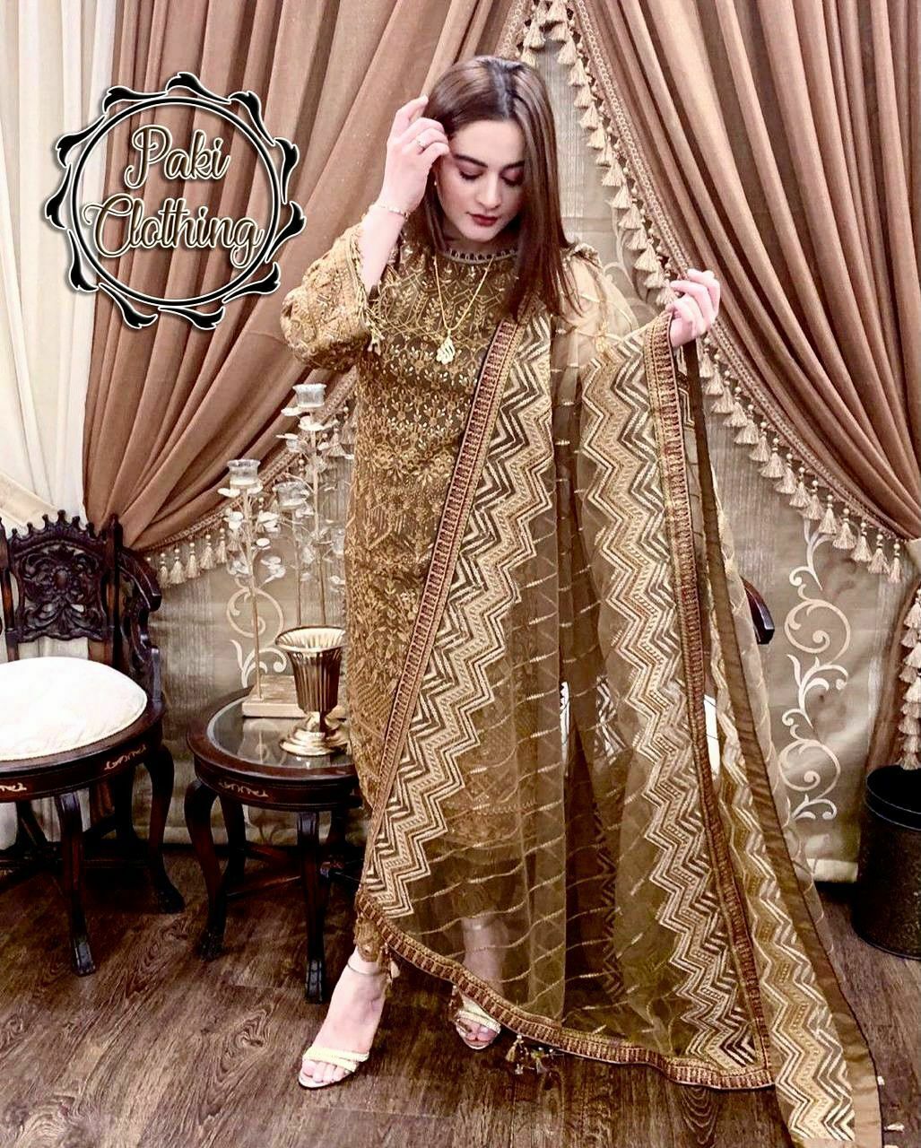 AIMAN KHAN Pakistani Top Designer Dress Wedding Suit Fancy Mehndi Chiffon Suit
