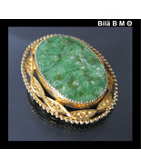 Vintage CATAMORE 12K GOLD-FILLED Green JADE Brooch Pin - $45.00