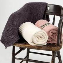 POL Chenille Throw Blanket Cozy Barefoot Dreams Soft Snuggly Grey Rose C... - $57.60