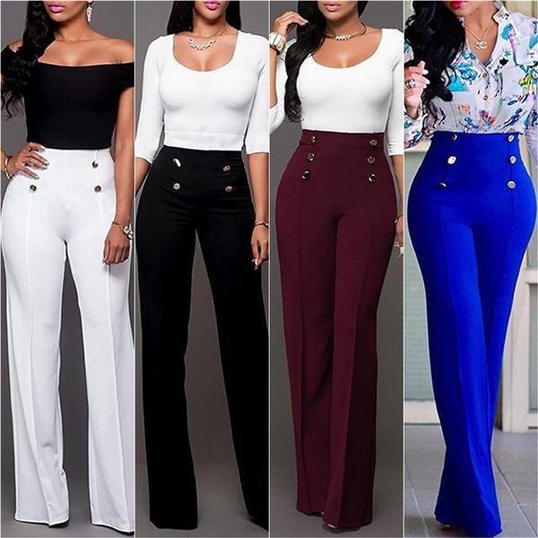 Image of Women Fashion Wide Leg Pants Strech Trousers Ladies Flared Trousers Loose Pants