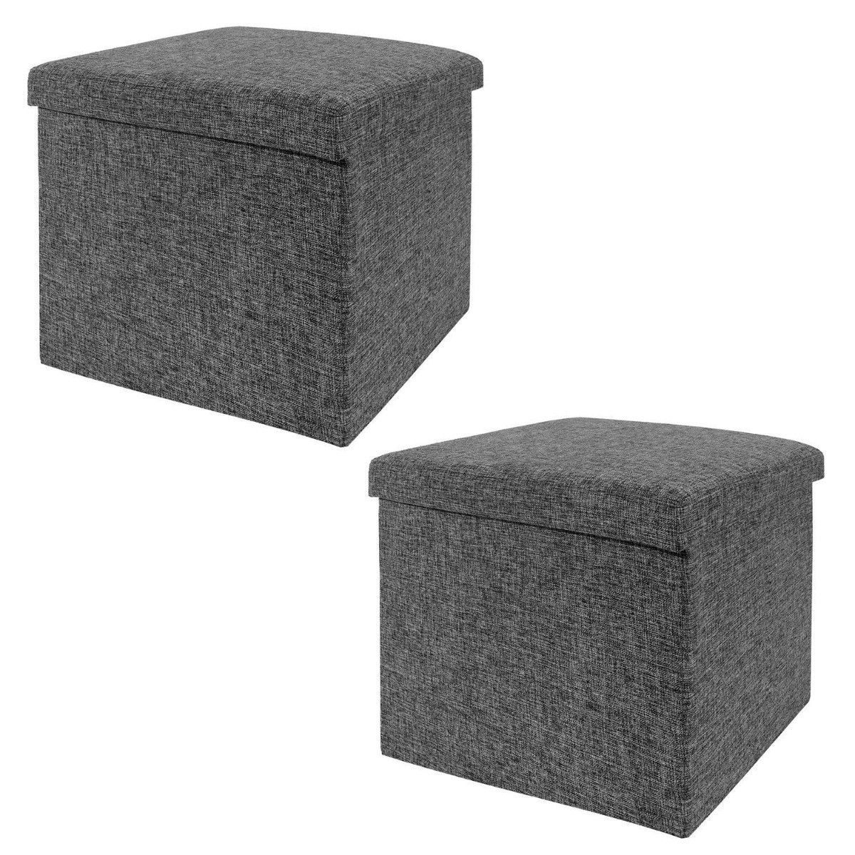 Seville Classics Foldable Storage Cube/Ottoman Charcoal Grey (Pack of 2