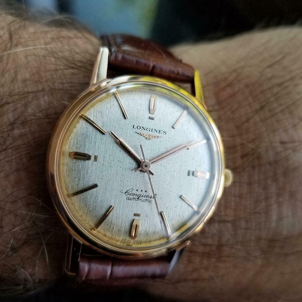 Longines Conquest Automatic 18k Rose Gold 1960s Mens Watch on Croc ...