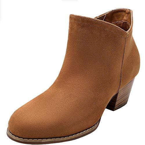 Womens Wide Width Ankle Boots Classic Side Zipper Mid Low Wooden Block Heel B Boots 6161