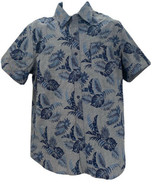 Lee Men&#39;s Shirt Tropical Leaves Blue Stretchy Button up Short Sleeves Co... - $37.62