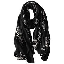 Autumn and Winter Women Scarf Embroidery Big Scarf Long Shawl, Black - $19.34