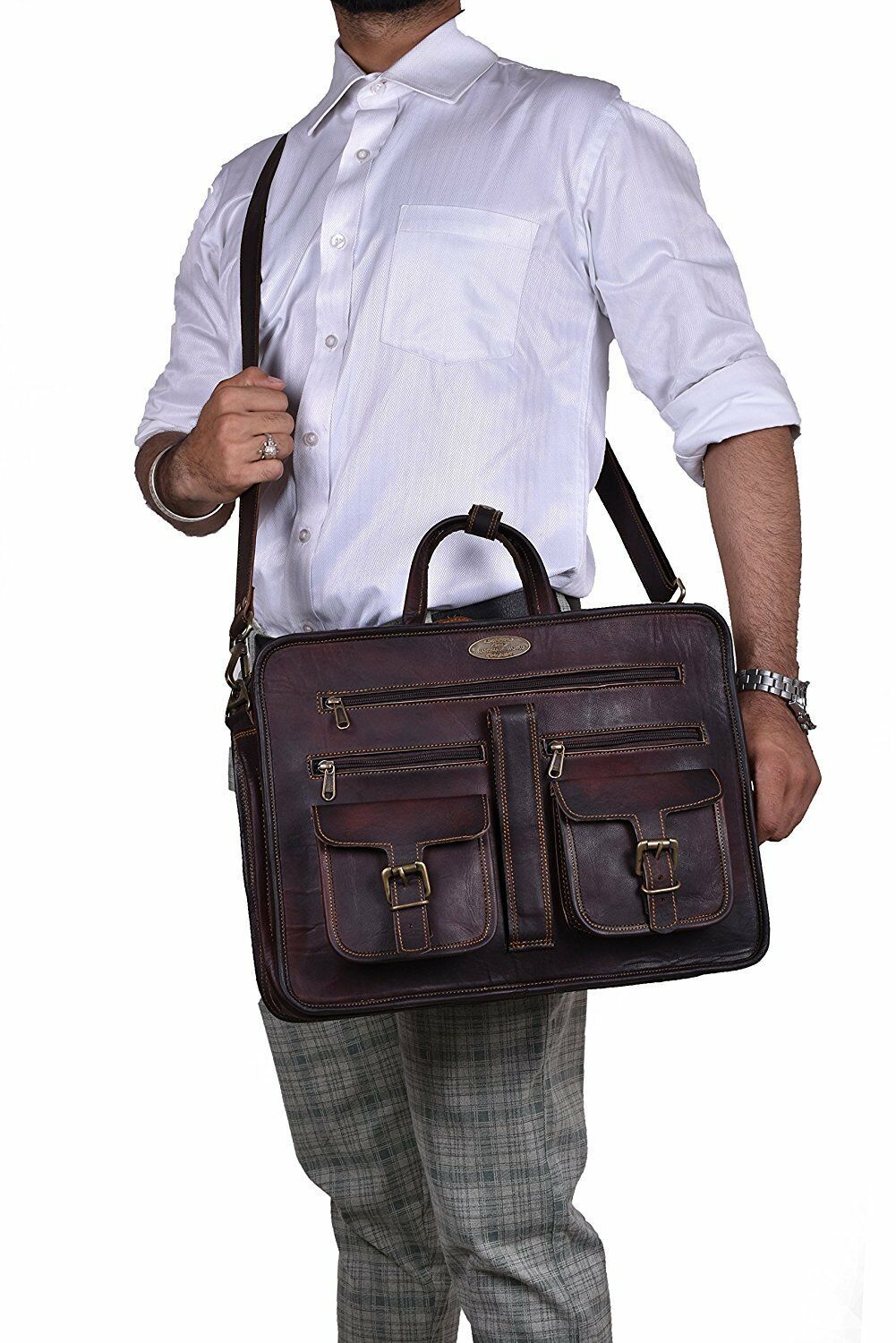 leather attache case with shoulder strap