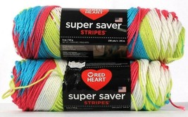 2 Ct Red Heart  5 Oz Super Saver Stripes Candy Stripe Medium 4 100% Acrylic Yarn