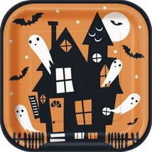 Happy Haunting 8 Ct 9" Square Luncheon Plates Halloween Haunted House - $4.35