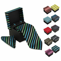 Berlioni Men's Silk Neck Tie Accessory Box Set With Cufflinks & Pocket Square image 1