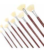 Professional Artist Oil Acrylic Paint Brush Set 9 Fan White Bristles Lon... - $44.36
