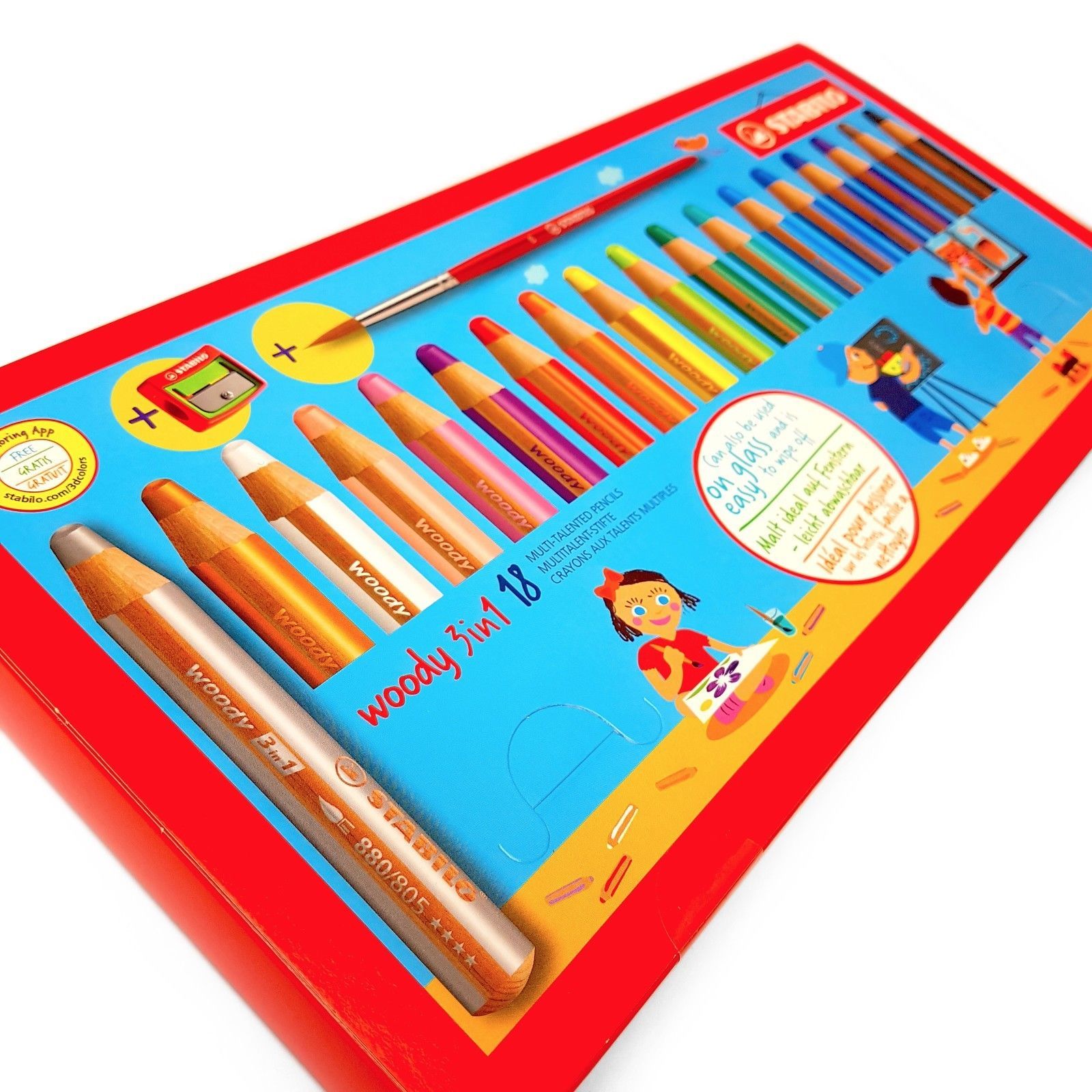 Stabilo Woody Jumbo Pencil Set of 18 3 in 1 + Sharpener and Paint Brush Pens & Pencils