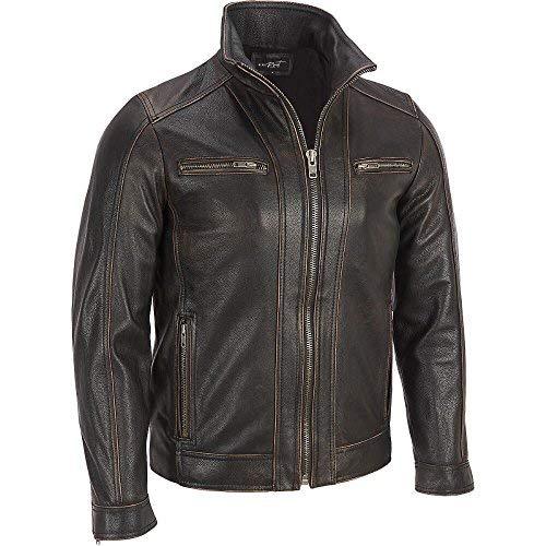 Rivert Faded Seam Men's Black Biker Retro Vintage Coat Motorcycle Leather Jacket
