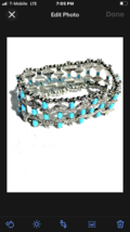 turquoise &amp; silver colored beaded stretch bracelet - $36.99