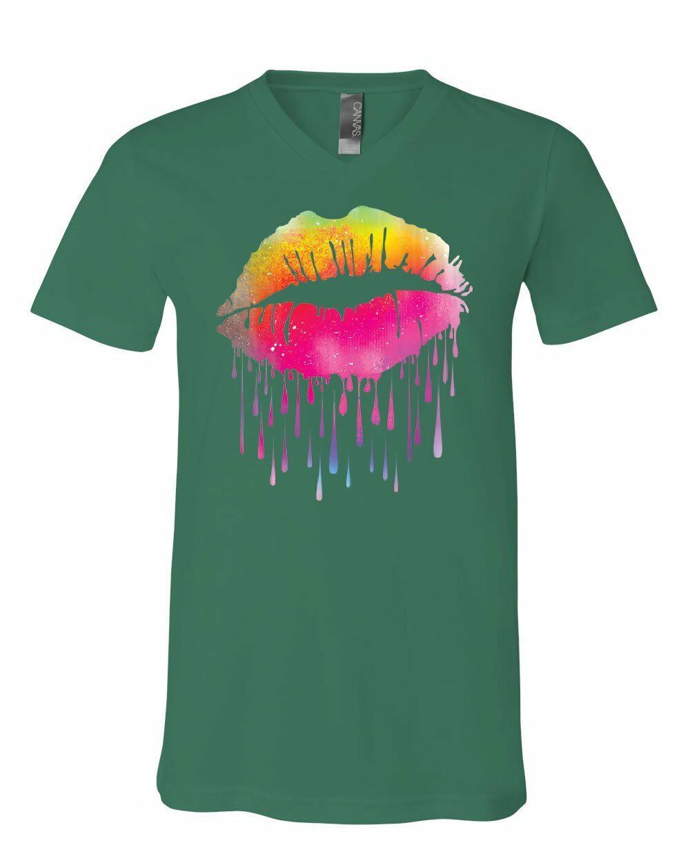 Dripping Neon Lips V-Neck T-Shirt Lips Like Sugar Kiss Love Sexy Melt ...