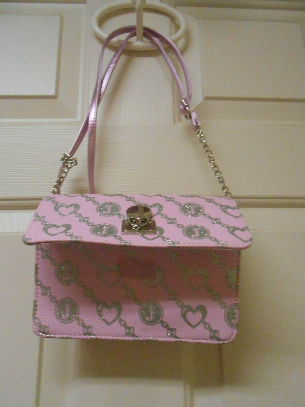 Justice Pink & Silver Glitter Sparkle Hearts Purse NWOT shoulder strap