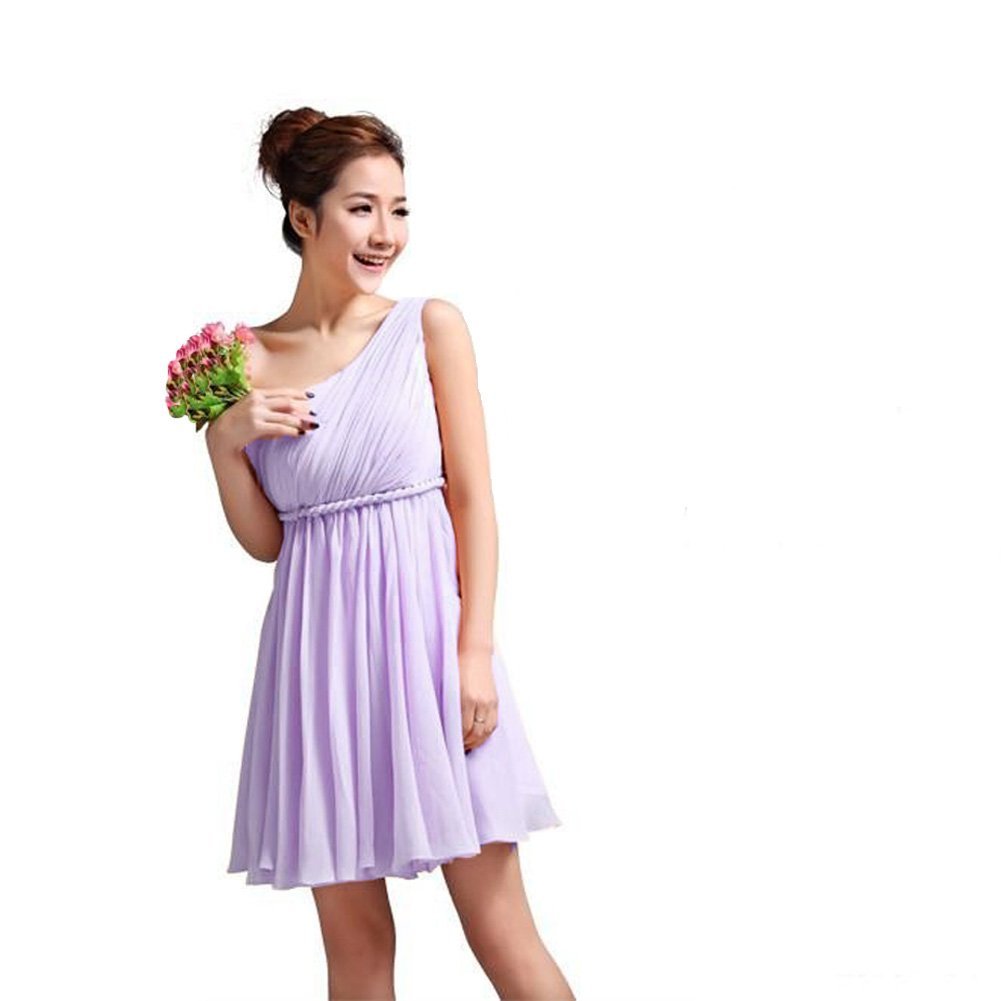 Kivary Women's Short One Shoulder Sash Bridesmaid Dresses Lilac US 16W