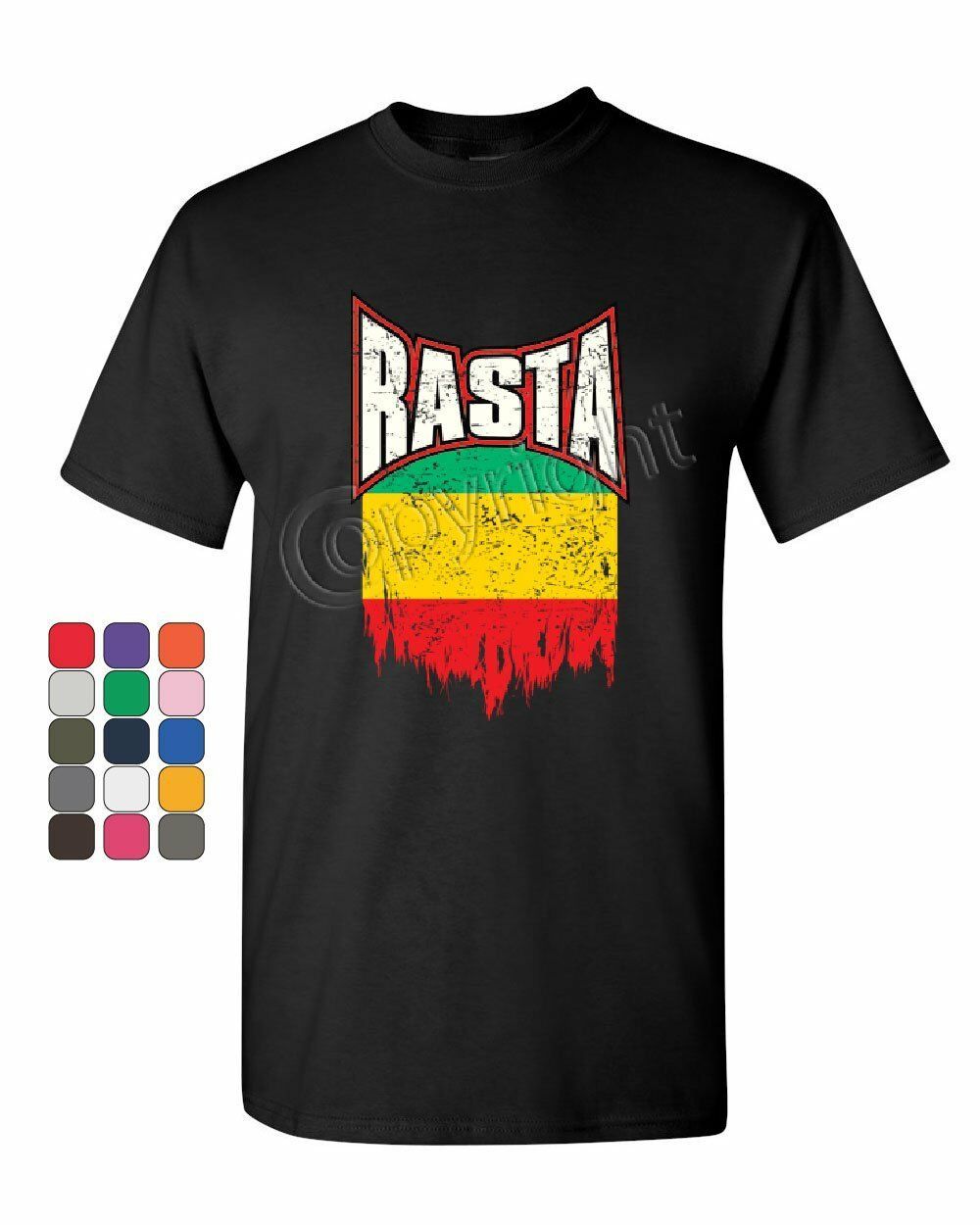 Distressed Rasta Flag T-Shirt Smoking 420 Reggae Marijuana Weed Mens Tee Shirt