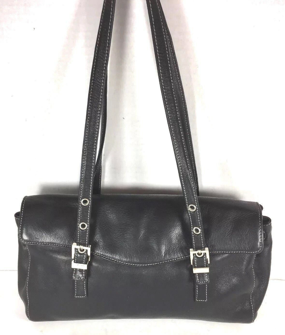 Perlina Black Leather Flap Satchel Shoulder Bag Women's Bags & Handbags