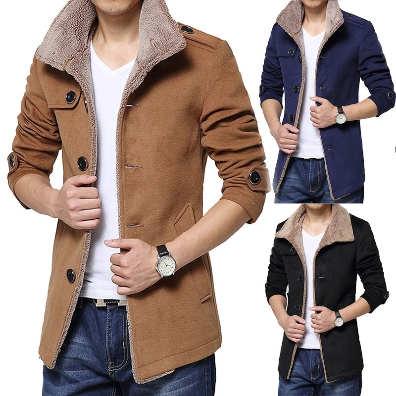 Winter Warm Men's Slim Fit Fleece Parka Jacket Trench Coat Fashion Outwear ( L--
