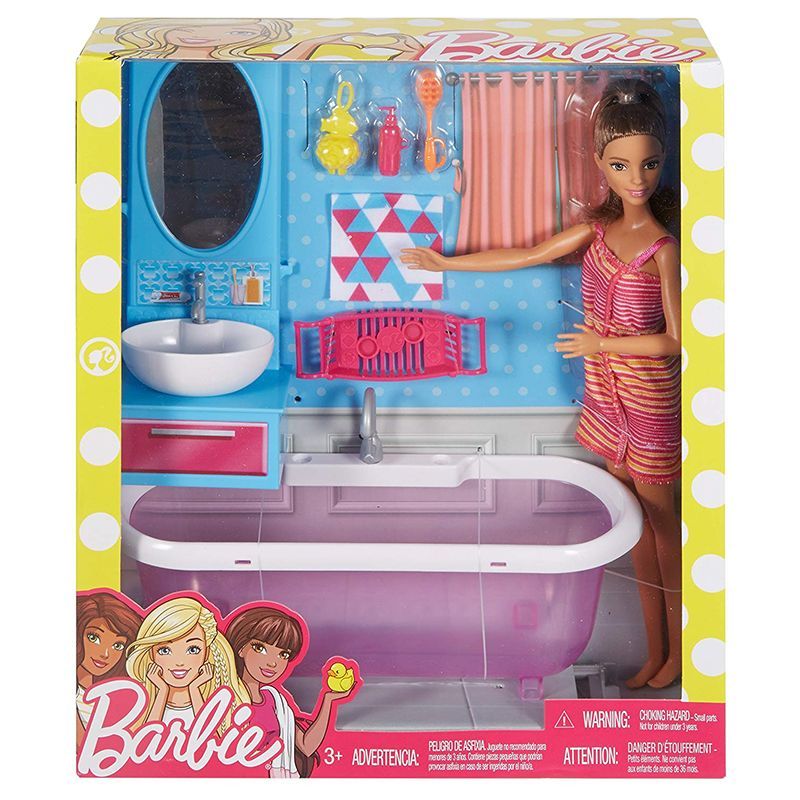 Barbie Bathroom Bathtub Furniture & Doll Make My Bath Time Fun Set