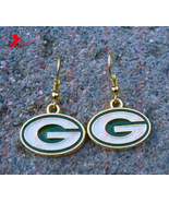 Green Bay Packers Gold Dangle Earrings, Sports Earrings, Football Fan Ea... - $3.95