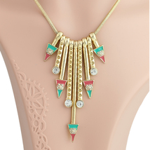Gold Tone Necklace with Colorful Enamel Inlay & Swarovski Style Crystals - $25.99