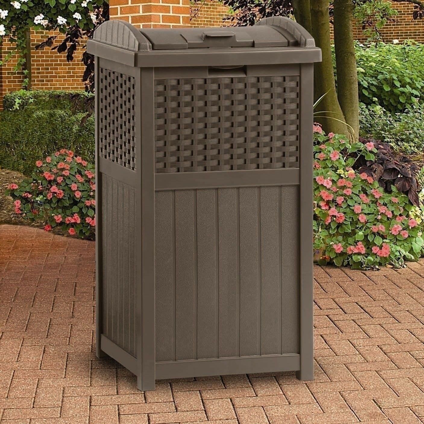 Brown Outdoor Resin Trash Can Garbage Waste Bin with Lid Patio Deck 33 ...