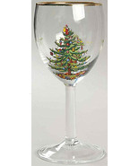 4 SPODE CHRISTMAS TREE WINE GOBLET GLASS PEDESTAL GOLD SANTA CLAUS - $39.59