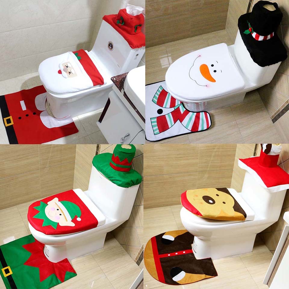 Christmas Toilet Seat Cover and Rug Bathroom Set Christmas Decorations