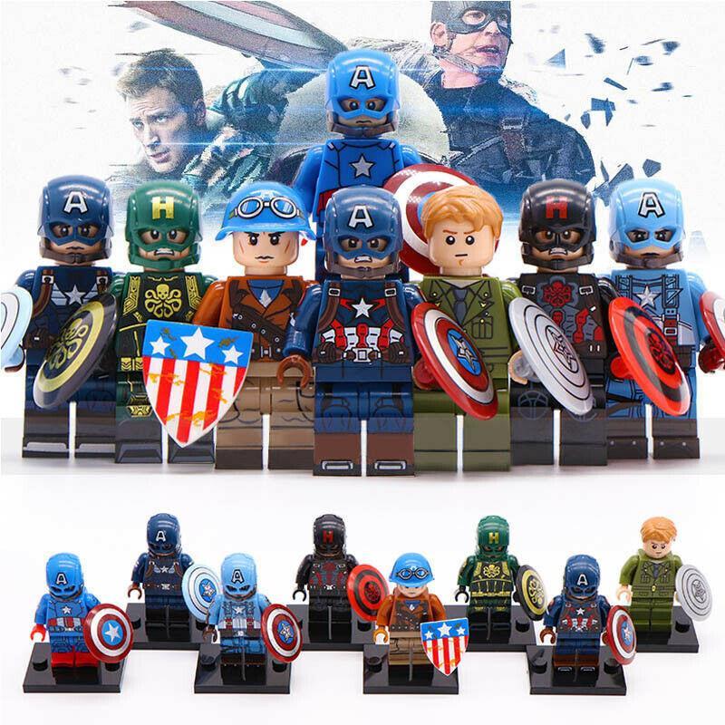 8Pcs/Set Collection Captain America Steve Rogers Marvel Universe Minifigures Toy
