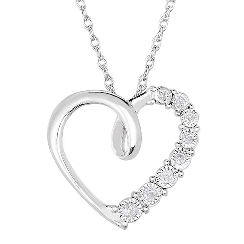 1/10 CT TW Man Made Diamond Sterling Silver Heart Pendant 18 Chain ...